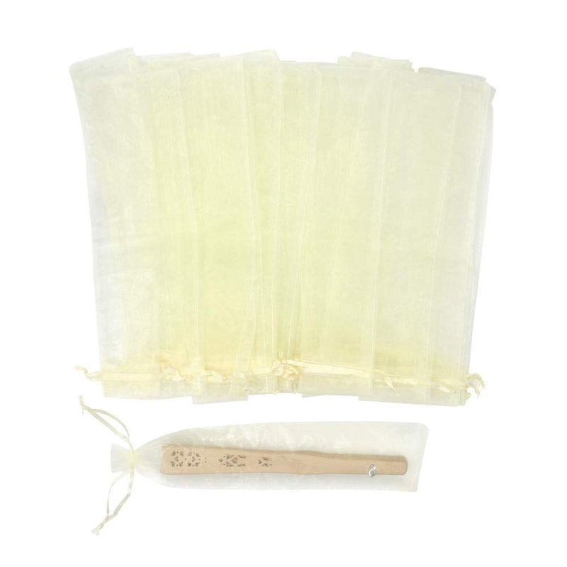 Bezall 50Pcs Sheer Organza Fan Bags, 2x10 Inches Folding Fan Organza Gift Bags with Drawstring, Wedding Party Favor Silk Pouches for Hand Fans (Beige) - Image 1